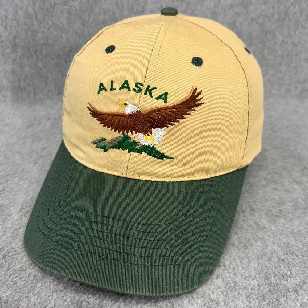 Embroidered Eagle Mens Tan Green Alaska Shirt Co Baseball Hat Snapback OSFM